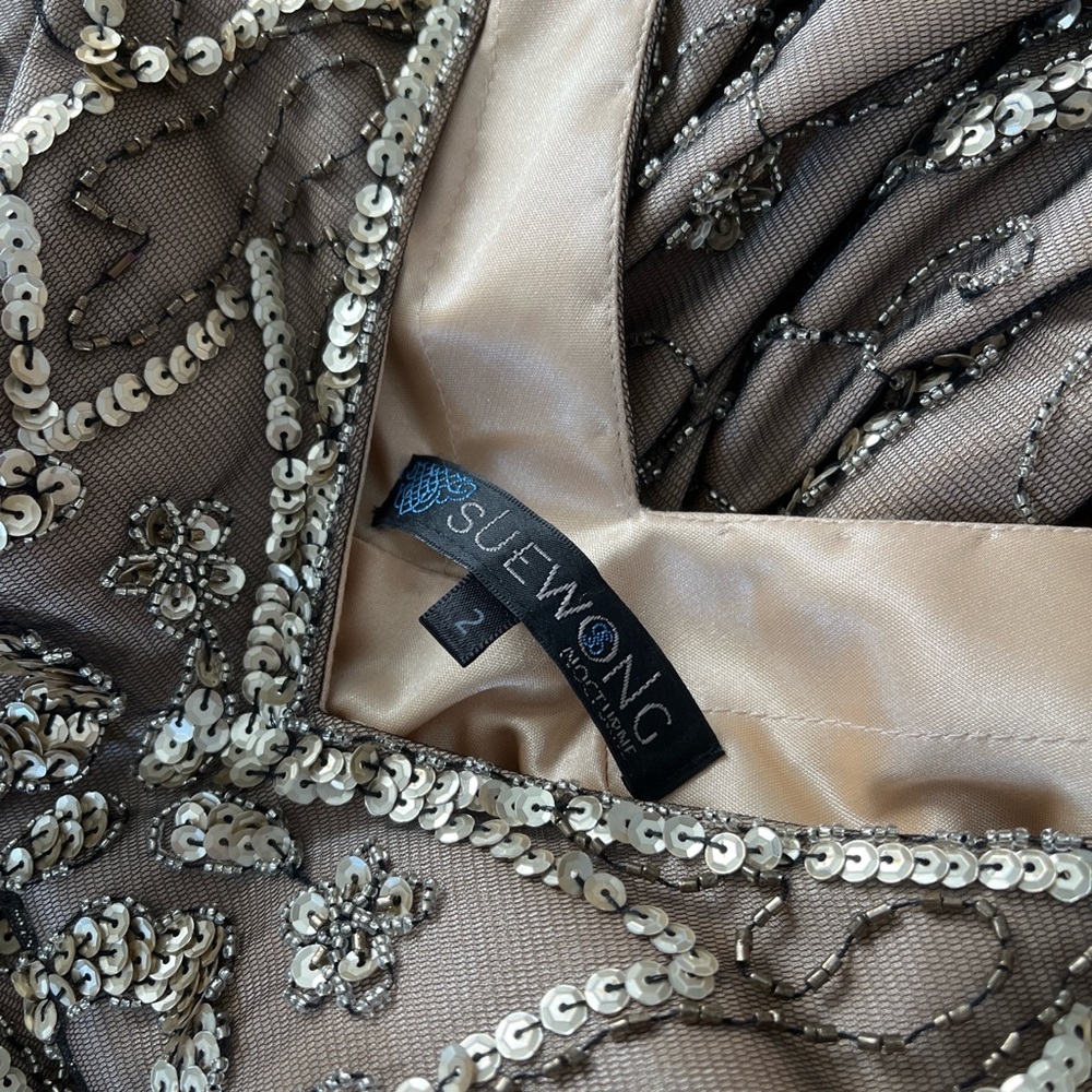 Sue Wong Sequin Embellished Dress in Black and Tan - Picture 2 of 9